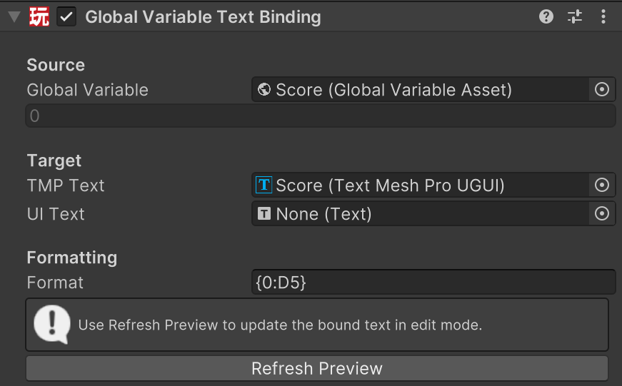 Global Variable Text Binding Example